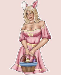 1girls big_breasts billie_eilish blonde_hair bunny_ears celebrity chocolate_bunny cleavage dress easter easter_egg female female_focus female_only necklace real_person skirt solo solo_female solo_focus unknown_artist