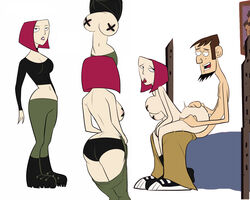 abe_lincoln_(clone_high) ass big_breasts boots breasts brown_hair bubble_butt busty choker clone_high edit female female_focus from_behind goth hourglass_figure joan_of_arc_(clone_high) large_breasts male mr.russo pale-skinned_female pale_skin panties pasties penetration rear_view reverse_cowgirl_position sex short_hair sideboob sitting sitting_on_lap sitting_on_penis sitting_on_person stripping tears topless wide_hips