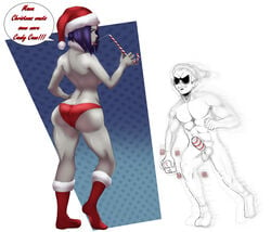 1boy 1girls ass backboob beast_boy breasts christmas christmas_outfit dat_ass dc dc_comics female funny garfield_logan goth humor male mr.russo rachel_roth raven_(dc) saliva saliva_trail speech_bubble tagme teen_titans