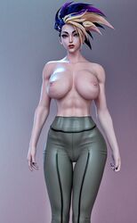 3d abs akali areolae big_breasts breasts bryn brynhildr93 female female_only k/da_all_out_akali k/da_all_out_series large_breasts league_of_legends muscles nipples nude pinup