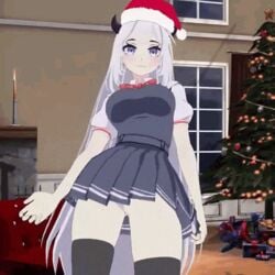 1girls 3d animated animated_gif big_breasts breasts christmas christmas_tree dance demon_horns demon_tail female female_focus female_only horns jjinomu long_hair mmd panties santa_hat school_uniform shaking_hips silver_hair simple_background skirt solo solo_female solo_focus succubus thighhighs upskirt veibae very_long_hair virtual_youtuber vshojo white_hair