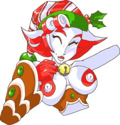 1girls ambiguous_species bust candy candy_cane candy_girl candy_shop christmas color colored curvy curvy_female erect_nipples exposed_breasts female food_creature food_humanoid gingerbread_cookie humanoid jingle_bell multicolored_hair nipples original_character peppermint_(roninsong) red_hair roninsong santa_hat short_hair smile solo_female tagme toned_female transparent_background two_tone_hair white_hair