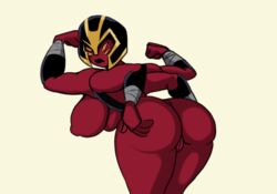 1girls 4_arms alien alien_girl armor ass ben_10 ben_10_omniverse bent_over big_butt breasts cartoon_network female genitals headgear helmet humanoid iggy-bomb looma_red_wind multi_arm multi_eye multi_limb muscular muscular_female not_furry pussy red_body red_skin solo tetramand