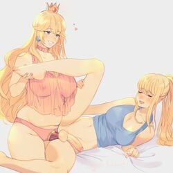 1futa 1girls anal anal_missionary anal_sex areolae balls blonde_hair blue_eyes bottomless breasts choker clothed clothing crossover crown dildo duo female female_on_futa femdom femsub full-package_futanari futanari futanari_penetrated futasub human light_skin long_hair lying magical_ondine mario_(series) metroid missionary_position nintendo nipples on_side pale_skin partially_clothed penis ponytail precum princess_peach samus_aran see-through see-through_clothing sex sex_toy strap-on strap-on_sex super_smash_bros. testicles tied_hair very_long_hair