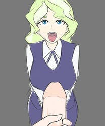 1futa 1girls akko_kagari blue_eyes breasts clothed clothing diana_cavendish duo female female_focus fully_clothed futanari human implied_futanari light_skin little_witch_academia looking_at_viewer masturbation moe_grenadier oksandio open_mouth pale_skin penis solo_focus tongue tongue_out