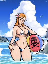 1girls beach big_breasts big_lips bikini female female_only frealish lips nami one_piece orange_hair smile thick_thighs thin_waist wide_hips