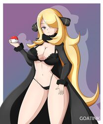 1girls big_breasts blonde blonde_female blonde_hair breasts cynthia_(pokemon) eye_contact female goatink long_hair looking_at_viewer nintendo pokémon pokemon pokemon_champion pokemon_dppt solo standing thick_thighs wide_hips