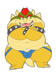 2021 96panda anthro balls balls_outline barely_visible_genitalia barely_visible_penis belly blue_jockstrap bowser briefs bulge chubby clothing cute_fangs gay genital_outline genitals hi_res humanoid_hands jockstrap kemono koopa male male_only mario_(series) navel nintendo overweight overweight_anthro overweight_male penis scalie simple_background solo tongue tongue_out underwear video_games white_background white_jockstrap