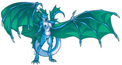 anthro big_breasts blue_body blue_scales breasts claws dragon female genitals hi_res membrane_(anatomy) membranous_wings misericorde nipples non-mammal_breasts nude pussy scales scalie solo wings