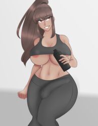 1futa areola_slip areolae big_breasts big_lips big_penis breasts brown_eyes brown_hair bulge clothed clothing dark-skinned_futanari dark_skin erection erection_under_clothes eyebrows_visible_through_hair futa_only futanari gym_uniform human mostly_clothed nipple_bulge penis penis_under_clothes ponytail solo sunk118 thick_thighs underboob wide_hips