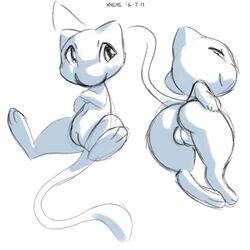 2016 anthro ass female genitals legendary_pokemon looking_back mew monochrome nintendo nude pokémon_(species) pokemon pokemon_(species) pussy simple_background smile solo straight_hair video_games white_background xylas