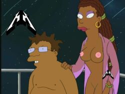 1boy 1girls dark-skinned_female dark-skinned_male dreadlocks futurama hermes_conrad labarbara_conrad large_breasts pink_nipples tagme