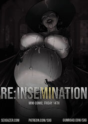 1girls alcina_dimitrescu areolae big_breasts breasts female female_only huge_belly lactation large_breasts looking_at_viewer mature_female monochrome nipples pregnant pregnant_older_female ready_to_pop resident_evil resident_evil_8:_village sexgazer