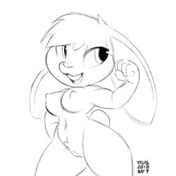 anthro biped breasts female genitals hair lagomorph leporid mammal monochrome nipples nude pussy rabbit simple_background solo white_background xylas