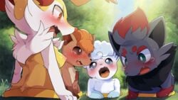 afraid alolan_vulpix anthro blush braixen breasts breasts_out dagasi detailed_background exposed_breasts hi_res highres imminent_rape imminent_sex nervous nintendo nipples open_mouth pokemon pokemon_(species) portal scared sideboob struggling sweat tears topless topless_female trapped vulpix zorua