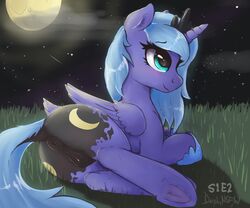 alicorn animal_genitalia animal_pussy anus ass blue_body blue_hair dosh equid equine equine_pussy female feral friendship_is_magic genitals hair hasbro hi_res horn mammal moon my_little_pony night outside princess_luna_(mlp) pussy solo wings