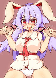 blush bow_panties breasts bukkake bunny_ears censored cum cum_in_hair cum_on_body cum_on_breasts cum_on_face handjob heart-shaped_pupils no_pants panties penis purple_hair red_eyes reisen_udongein_inaba tagme tongue tongue_out touhou white_panties yagi_paranoia