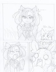 1girls breasts candy comic female female_focus female_only garland33 human marcormen marnie_(pokemon) monochrome morpeko nintendo pokemon pokemon_ss shocked shocked_expression