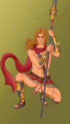 achilles_(smite) blonde_hair body_hair erection male male_only penis penis_out pubic_hair smite testicles