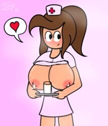 1girls amy_(spunow) breasts female_only hospital huge_breasts lactation milk nurse spunow_