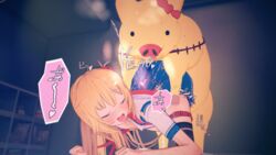 akai_haato black_stockings blonde_hair blue_skirt cum_inside cum_on_clothes doggy_style fan_mascot_(vtuber) fan_mascot_focus_(vtuber) haaton_(akai_haato) hair_ornament heart_hair_ornament hololive hololive_gen_1 hololive_japan koikatsu light_blue_eyes long_hair open_shirt pig room scar suid suina sus_(pig) virtual_youtuber wanwan_(artist) zoophilia