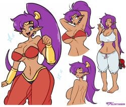 1girls bra female female_only genie huge_breasts long_hair pajamas ponytail purple_hair red_bra shantae shantae_(character) silenttandem skimpy solo