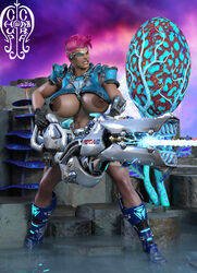 3d big_breasts chup@cabra muscular_female overwatch pink_hair zarya