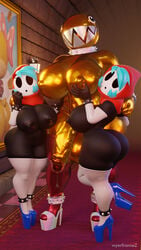 1futa 2girls 3d anklewear anthro armwear bimbo blender chain_chomp fat_ass footwear furry futanari gold_(metal) gold_chain_chomp grabbing_breasts high_heels huge_ass huge_balls huge_breasts huge_cock legwear mario_(series) masked neckwear nintendo pinup precum precum_drip shy_gal size_difference spiked_collar stockings super_mario_bros. wristwear wyerframez