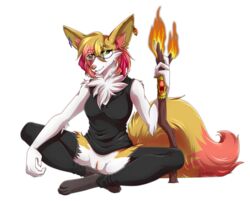 2021 absurd_res anthro ariveil braixen breasts clitoris digital_media_(artwork) ear_piercing ear_ring feet female fingers genitals hair hi_res nintendo piercing pokémon_(species) pokemon pokemon_(species) pussy red_hair sitting smile solo toes video_games