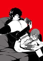 69 69_position akira_kurusu atlus big_penis blowjob breasts casual casual_sex deaf_(artist) fellatio game_controller gamer_girl glasses joker_(persona) nipples penis persona persona_5 pussy pussy_lick ren_amamiya sakura_futaba stockings