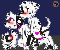 101_dalmatian_street 101_dalmatians canid canine canis collar dee_dee_(101_dalmatians) dildo disney dizzy_(101_dalmatians) domestic_dog duo fan_character female feral male male/female mammal sex sex_toy strap-on unknown_artist