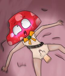 1boy 2021 ahe_gao anal anal_sex artist_request bed blush crying cum_in_pussy heart heart-shaped_pupils humanoid_penis male male_only mushroom open_mouth pink_background shroomy_(smg4) small_penis smg4 tongue yaoi