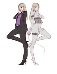 1futa 1girls areolae balls blonde_hair breasts clothed clothing dickgirl duo elf erect_nipples erect_penis erection exposed_breasts exposed_penis female formal formal_attire formal_clothes formal_wear fully_clothed futa_with_female futanari girl_in_suit high_heel_boots high_heels human humanoid humanoid_penis image intersex light_skin lingerie long_hair looking_at_viewer medium_breasts medium_penis mistveil mostly_nude necktie nipples nude pale-skinned_female pale_skin penis pointy_ears purple_skin revealing_clothes smile smiling standing succubus suit suit_and_tie tail tarakanovich woman_in_suit