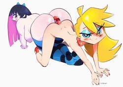 anal anal_insertion anal_object_insertion ass_to_ass big_breasts blonde_hair blush chubby double_dildo feet functionally_nude heels incest kneehighs long_socks panty_&_stocking_with_garterbelt panty_anarchy practically_nude pussy sex_toy sisters stocking_anarchy tagme xu53r yuri