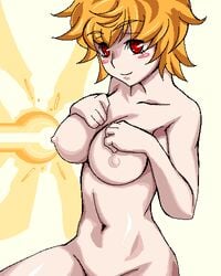 blonde_hair breast_beam breast_suppress breasts lowres lucky_star nipples nude oekaki patricia_martin red_eyes short_hair