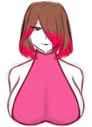 1girls aged_up bare_shoulders bete_noire big_breasts breasts brown_hair female female_only glitchtale huge_breasts large_breasts multicolored_hair pink_eyes pink_hair pink_hat seductive_smile short_hair solo solo_female undertale undertale_fanfiction white_background yazu_(artist) yazuel_aliel