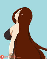 1girls big_breasts blue_background breasts busty erza_scarlet eye_visible_through_hair eyes_visible_through_hair fairy_tail female female_only hair_over_one_eye long_hair one_eye_covered only_female simple_background solid_color_background solo solo_female tagme wildhl