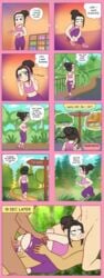 1girls 3boys black_hair blogicomics cassey_(blogicomics) comic dark-skinned_male dialogue forced gangbang headphones instagram interracial parody rape sports_bra triple_penetration webcomic woods yoga_pants