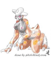 all_fours anthro breasts color female female_only heatran nintendo nipples nude pitch-black-crow pokemon solo tagme