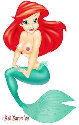 2009 ariel breasts chuck_bauman disney female female_only full_body jpg looking_aside mermaid nipples nude pale_skin red_baron red_hair side_view simple_background sitting solo tagme teal_scales the_little_mermaid white_background