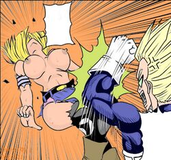 android_18 boots clothes color dragon_ball dragon_ball_z female hair human interspecies male punch straight_hair super_saiyan torn_clothes uppercut vegeta violence