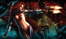 1girls artist_request bloodrayne breasts female female_only long_hair majesco navel nipples rayne red_hair solo tagme