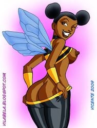 1girls 2000s 2009 bumblebee_(dc) dc dcau fairy female female_focus female_only karen_beecher nipples smile solo teen_titans vicente wings