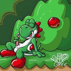 color gree male male_only mario_(series) masturbation nintendo solo straight_hair super_mario_world yoshi