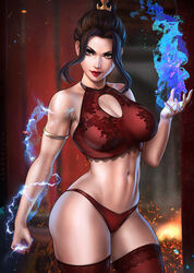 1girls abs avatar_the_last_airbender azula bare_shoulders big_breasts bra breasts breasts_out brown_eyes brown_hair child_bearing_hips cleavage dandon_fuga female female_focus female_only fire fire_bending fire_nation fit fit_female hair_up hips large_breasts lighting lingerie lipstick looking_at_viewer muscular muscular_female navel nickelodeon solo solo_female solo_focus stockings thick_thighs thighs toned toned_female underwear