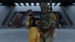 1boy 1girls ass big_penis boba_fett clothed clothing dark-skinned_female dark_skin dickhead5 doggy_style erection half-dressed imminent_sex medium_ass penis sabine_wren simple_background star_wars star_wars_rebels veiny_penis