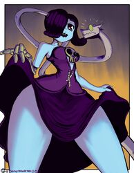 1girls cleavage cleavage_cutout dress dress_lift female female_focus leviathan_(skullgirls) low_angle monster_girl skullgirls squigly thighs tony_welt zombie