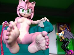 2girls 3d 3d_model amy_rose anthro anus ass barefoot breasts chains clothed clothing domination dominatrix errbee feet female female_only foot_fetish foot_focus gloves green_eyes heels highres humanoid looking_at_viewer masturbation medium_breasts mobian mobian_(species) mobian_bat navel nipples nude nude_female orange_skin pink_nails pink_skin pink_toenails pussy rouge_the_bat sega sitting small_breasts soles sonic_(series) sonic_adventure_2 sonic_the_hedgehog sonic_the_hedgehog_(series) toes vagina wings