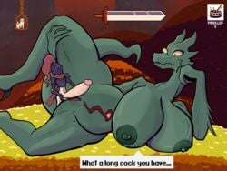 2d big_breasts big_penis breasts deepest_sword dragon female huge_breasts huge_cock hyper_breasts knight_(deepest_sword) knight_on_monster larger_female long_penis long_the_dragon male male_on_anthro male_on_female penis penis_awe piekiller5 scalie scalie_female size_difference size_queen size_talk smaller_male text uncensored