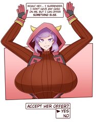 1girls alternate_breast_size big_breasts busty choice courtney_(pokemon) courtney_(pokemon_oras) dialogue duskyer english_text enormous_breasts female female_focus female_only huge_breasts inviting_to_sex large_breasts massive_breasts nintendo pokemon pokemon_oras pokemon_rse purple_hair short_hair solo solo_female team_magma text top_heavy voluptuous